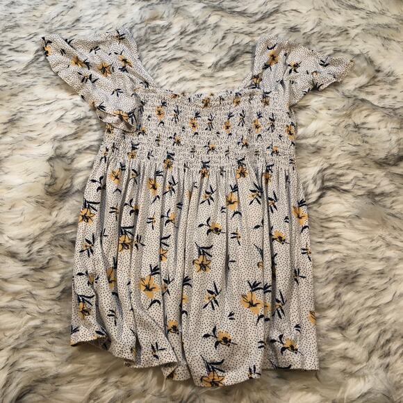 Nordstrom Jolt Smocked White Floral Print Flowy Shirt - Picture 9 of 9